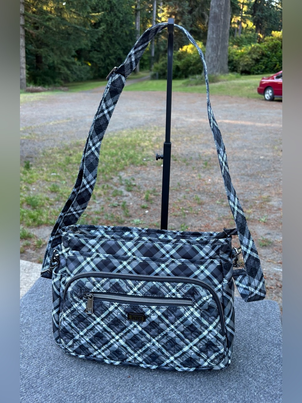 Lug Shimmy SE Crossbody Bag Black & Gray Plaid